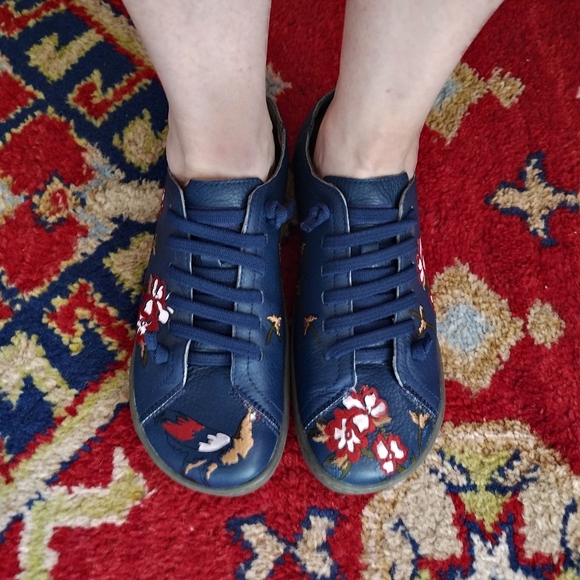 Camper Shoes - Brand New Camper Blue Leather Embroidered Flats 38